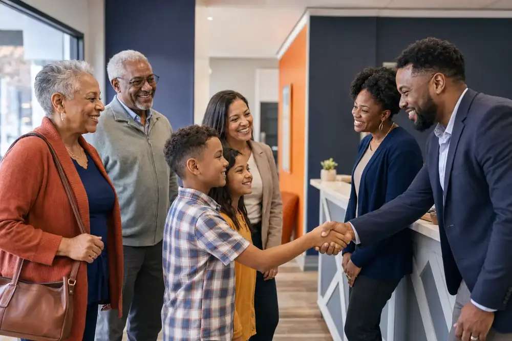 Local professional services team welcoming a multigenerational family